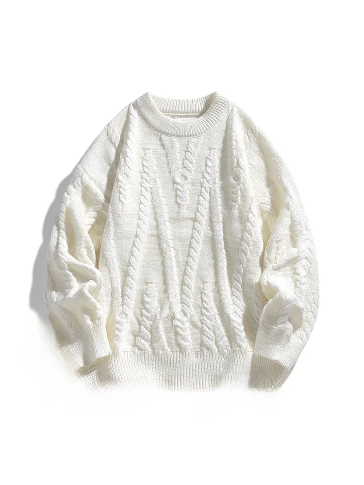 

Мужской вязаный свитер свободного кроя: модный тренд весны, ретро-стиль с круглым вырезом, повседневная верхняя одежда из мягкого полиэстера, японский модный стиль