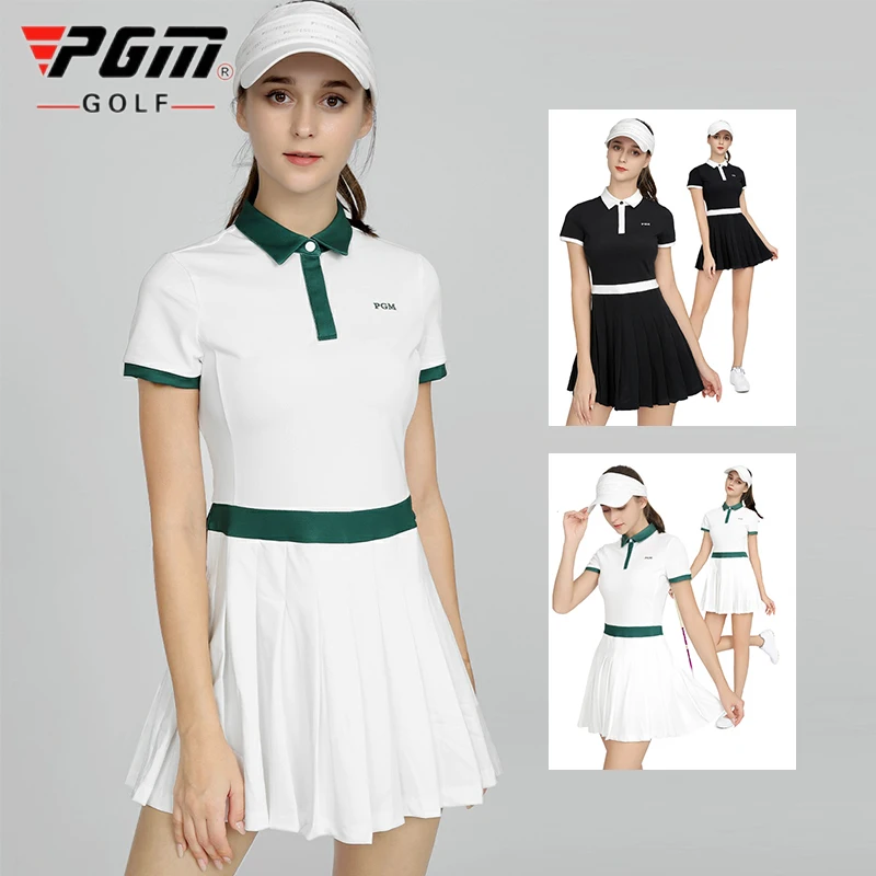 

Pgm Women Polo Collar HIgh Waist Dress Summer New Slim Golf Dresses Ladies Short Sleeve Streetwear Skirts Golf Apparel