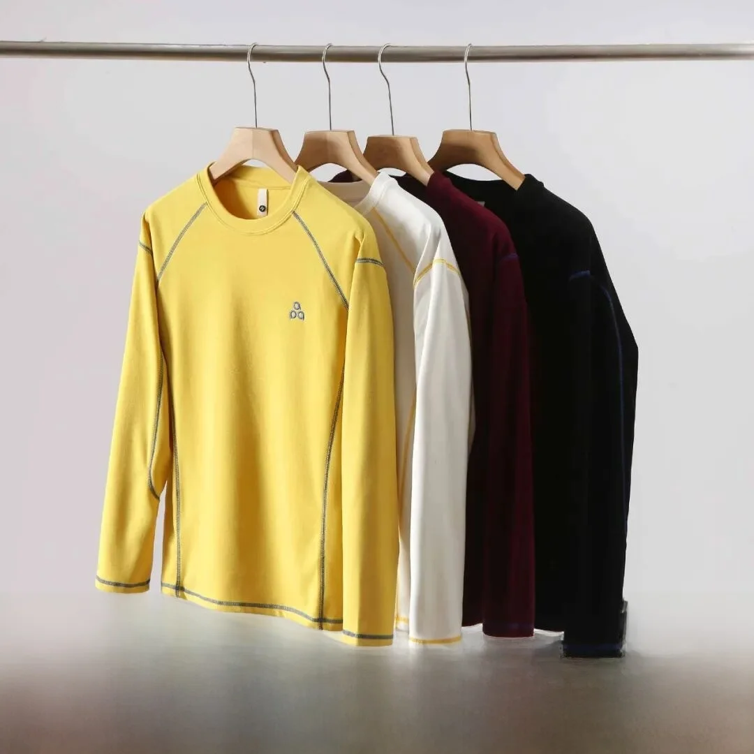 

Couple's Sle Warm Fce Self-Heating Base irt Mountain System Tailoring Contrast Stitch 3D Cutting Long Sve round Ne