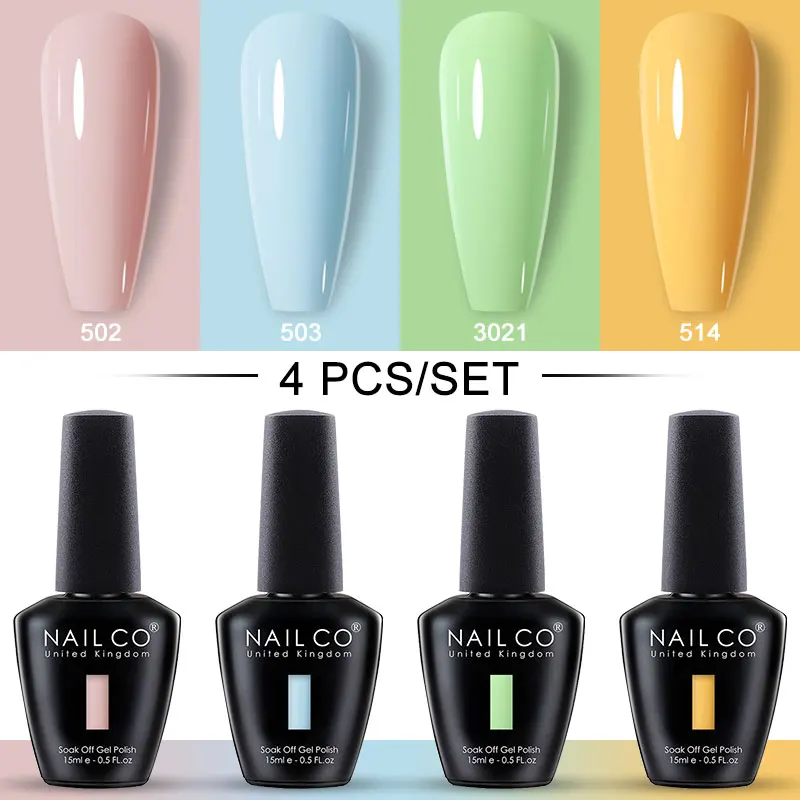 NAILCO 4 Stuks Gel Nagellak Jelly Kleur Losweken UV LED Vernis Semi Permanente Nail Art Hybride Gel lak 15ML Kit Voor Nagels