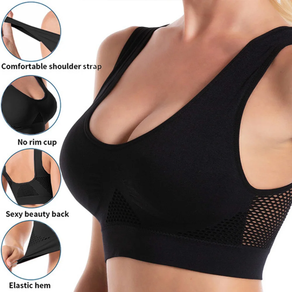 Women Mesh Sports Bras Fitness Gym Running Underwear Shockproof Bra Wireless 6XL Plus Size Crop Top Breathable Yoga Bra