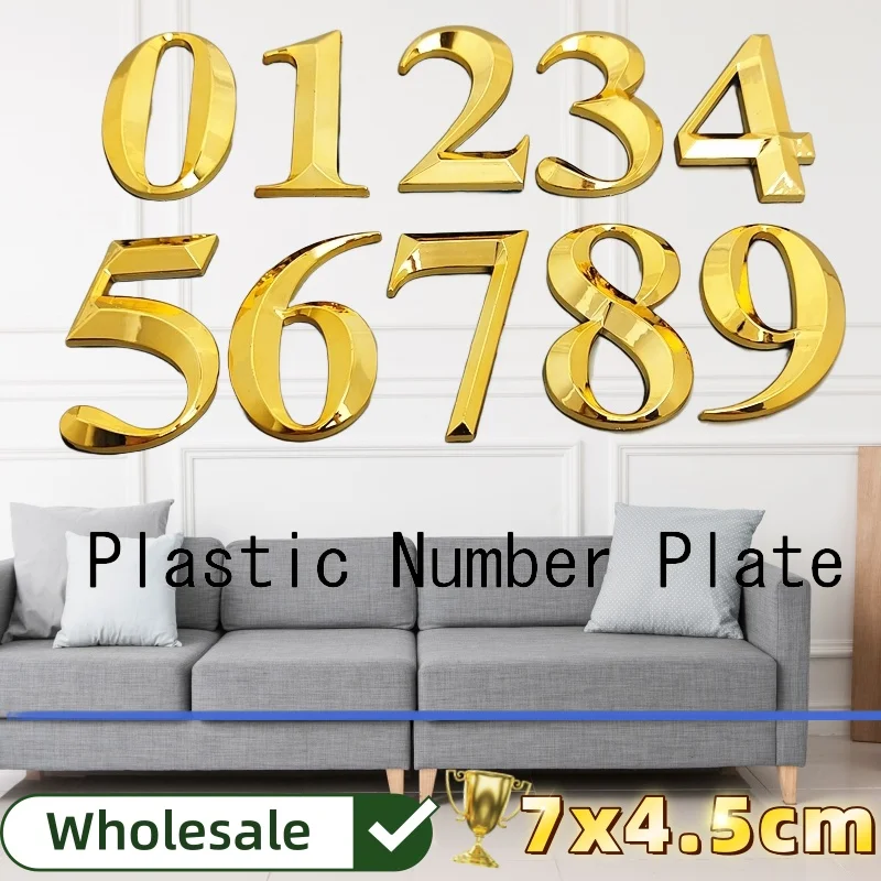 

Wholesale 7cm Door Plate 3D Plastic Golden Color Room Number Plate