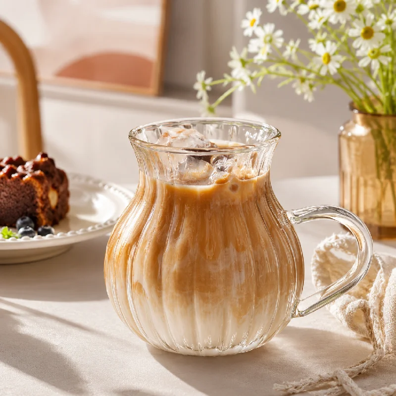 4 PCS 220ml Delicate Handled Glass Mugs, Thermal Shock Resistant, Suitable for Coffee, Juice, Daily Drinking at Home & Office