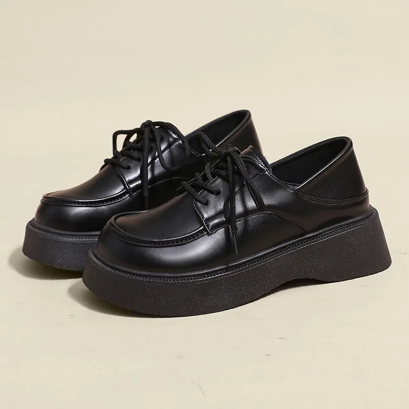

Женская кожаная обувь, новинка 2023 года, универсальные весенне-осенние лоферы на толстой подошве, мягкие кожаные туфли в британском стиле в стиле ретро