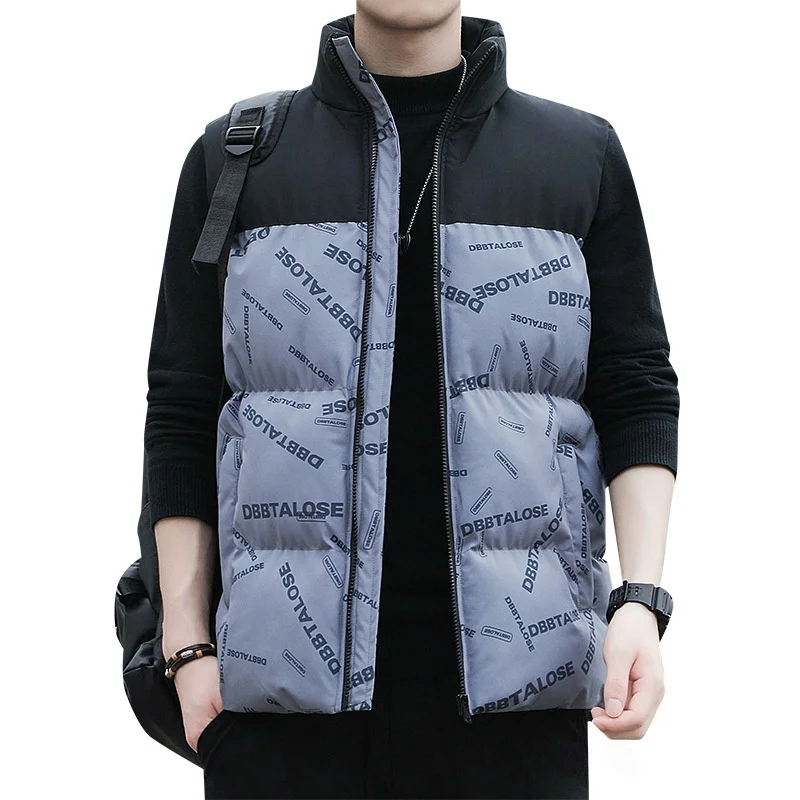 

Autumn Winter Padded Vest Men Outdoor Loose Thick Warm Sleeveless Cardigan Vest Handsome Stand Collar Down Cotton Waistcoat