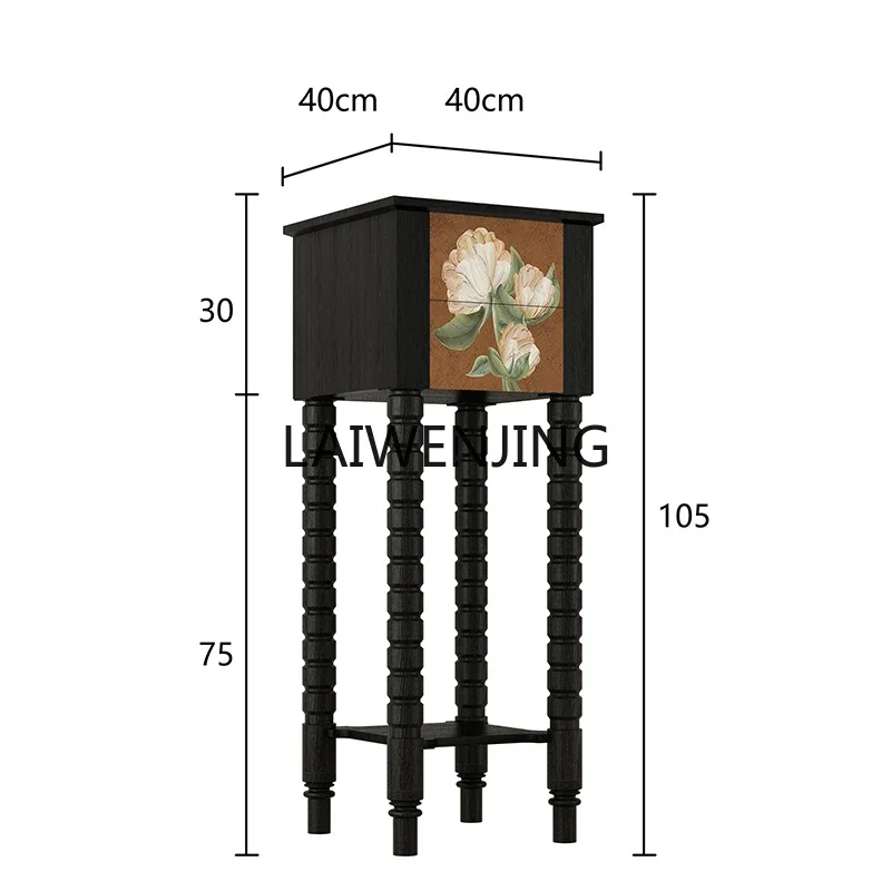 MJY drawer type high foot floor decoration solid wood shelf flower pot bracket