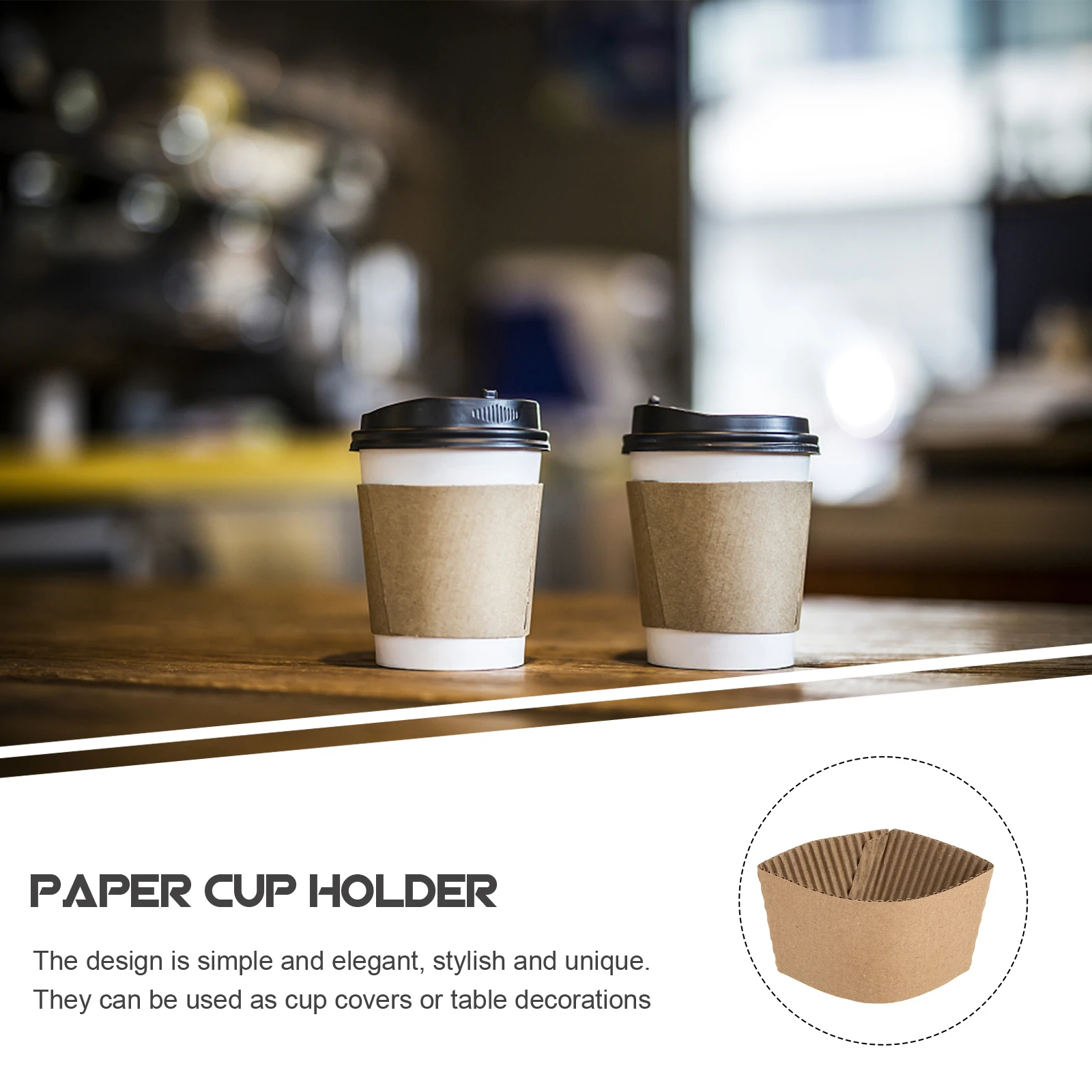 

50pcs Paper Cup Sleeve Corrugated Coffee Cups Insulated Holders Hot Drinks Protector 90mm Size Stylish Home Cafe Kitchen Bar Use