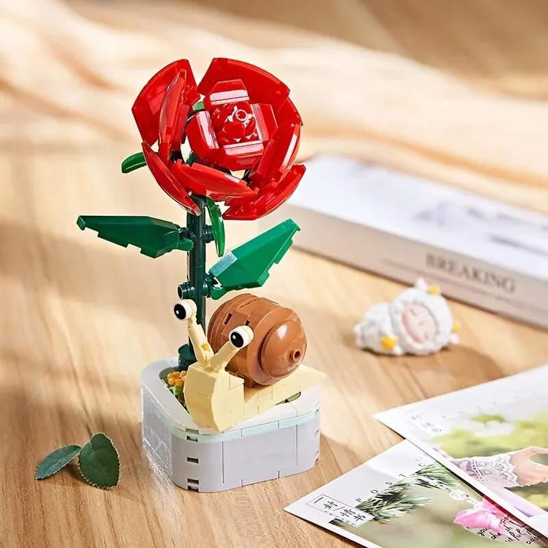 Insect Flower Potted Building Blocks Succulent Bouquet Bricks Model Creative Decoration DIY Assemble Toys Girls Children Gifts