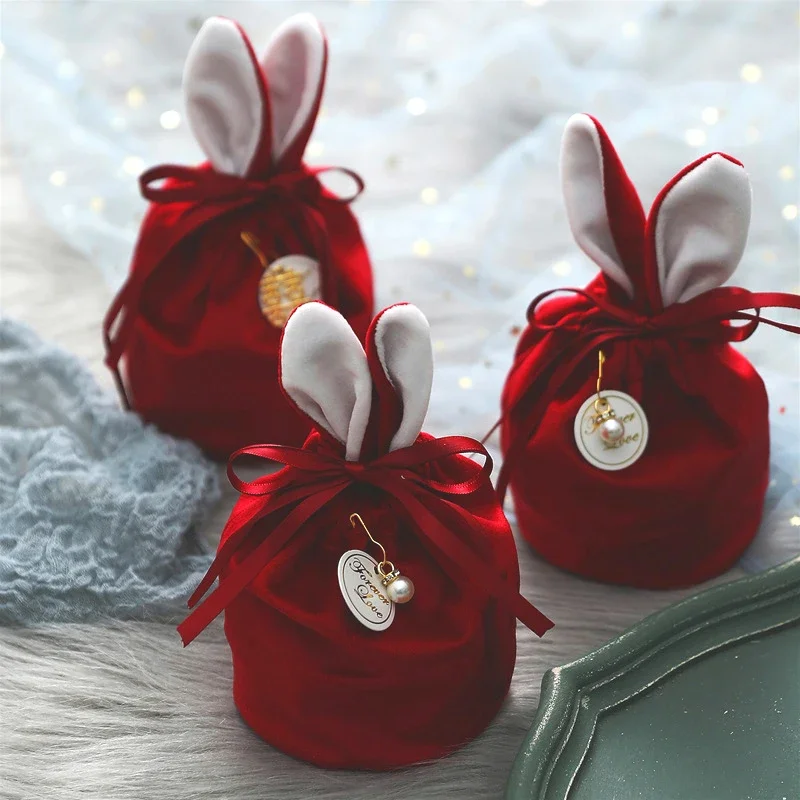 

Velvet Easter Bags Rabbit Ear Cute Gift Packing Bags Chocolate Candy Bag Valentine's Day Wedding Birthday Party Decoration