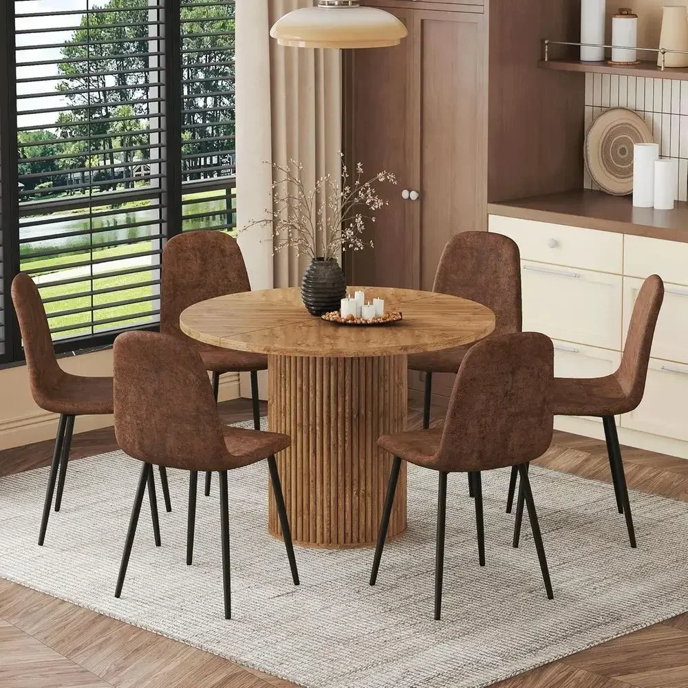 6-Piece Round Dining Set with Storage Table and Chairs for Living Room, Kitchen, or Office