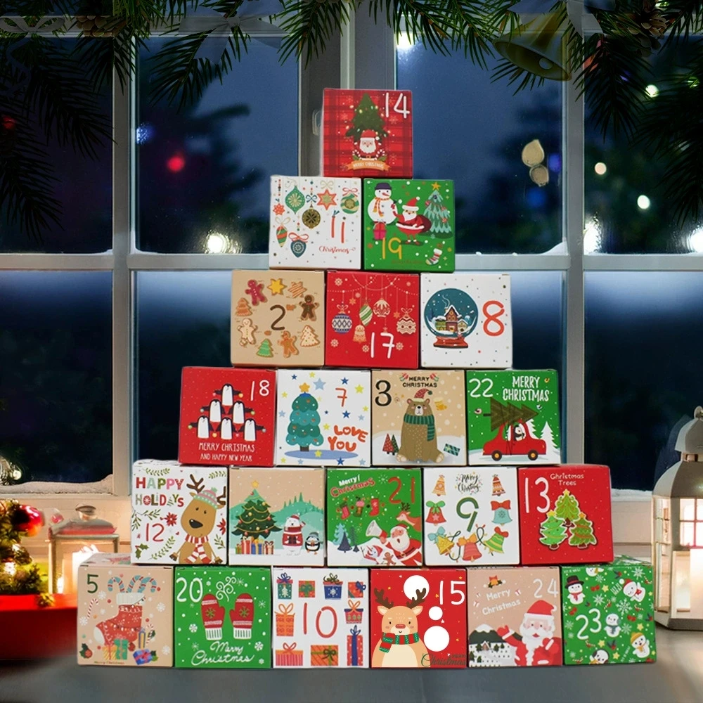 24 Stück Weihnachts-Adventskalender-Boxen für Kinder, Weihnachts-Countdown-Geschenkboxen, Süßigkeitenboxen, Neujahr 2026, Weihnachtsdekoration