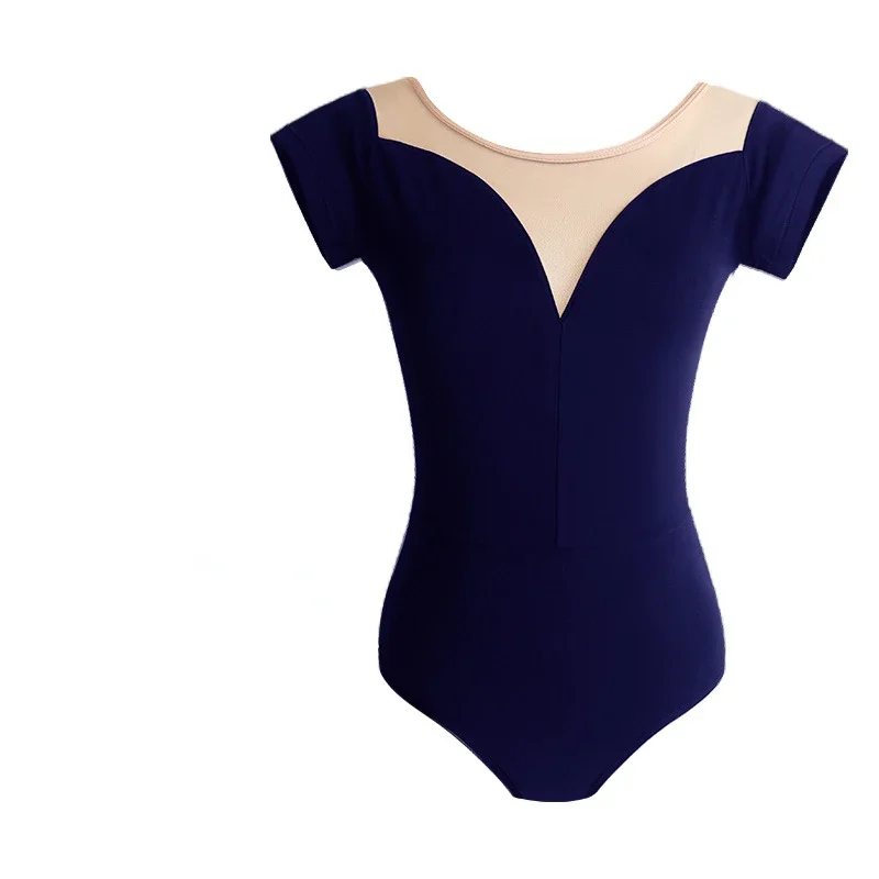 Trajes de práctica de baile de Ballet profesional de manga corta para mujer y adulto, traje de baño de gimnasia y Ballet, mono sin espalda, bailarina