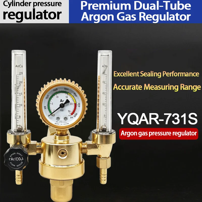 Dual-tube argon regulator with gauge & dual flow meter for oxygen, CO2, gas welding, TIG & MIG YQAR-731S