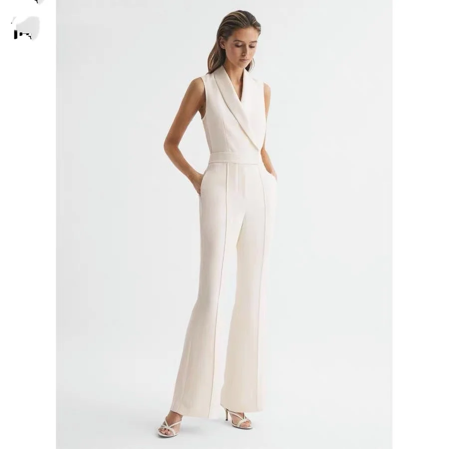 Jumpsuit for Women 2024 New Spring Summer Tailored Collar Solid Color High Waist Commuter Sleeveless Straight Suit