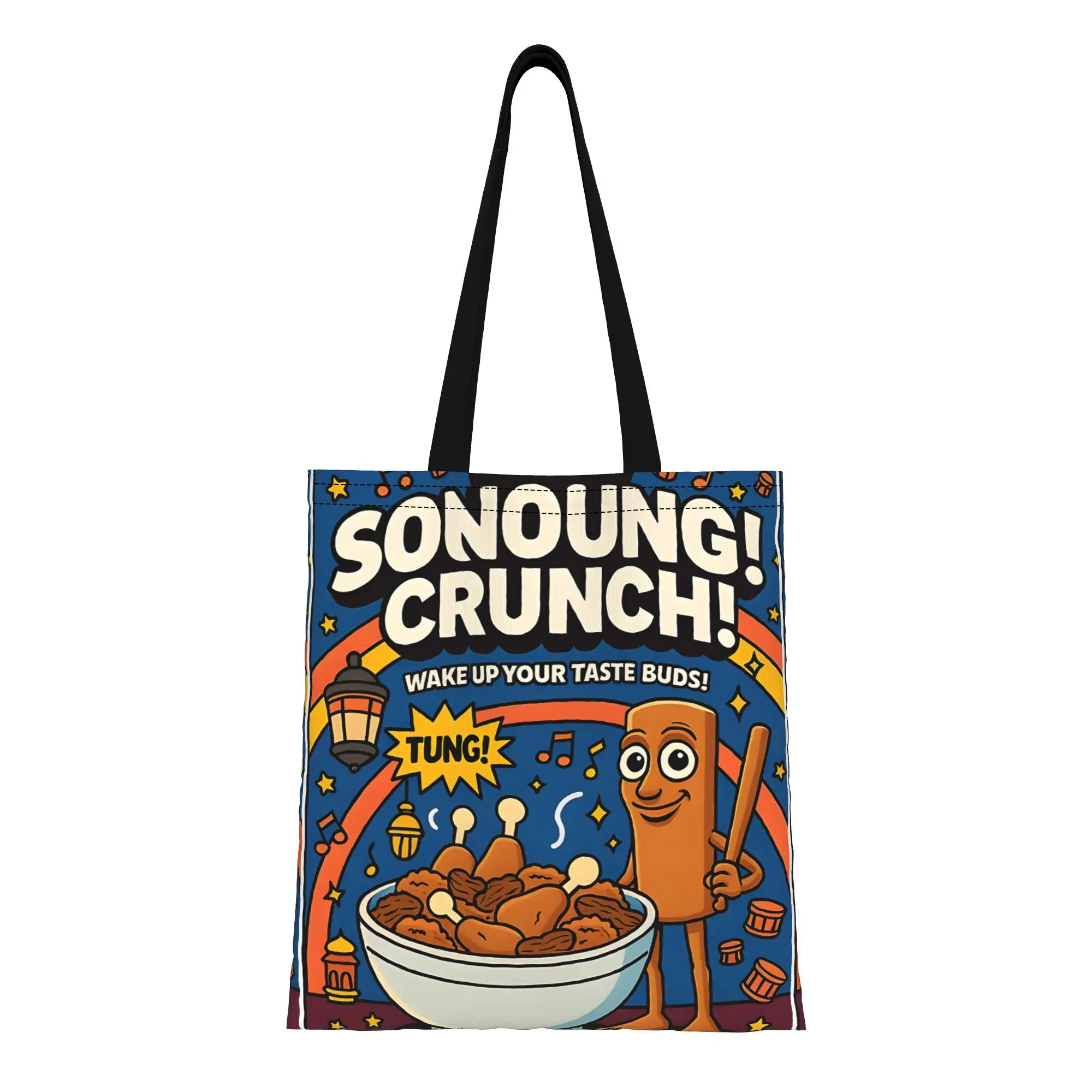 

TTung Tung Sahur Cereal Box Italian-Brainrot Canvas Woman Tote Bag for gift Shopping Travel Outdoor Heavy Duty Shoulder Handbag