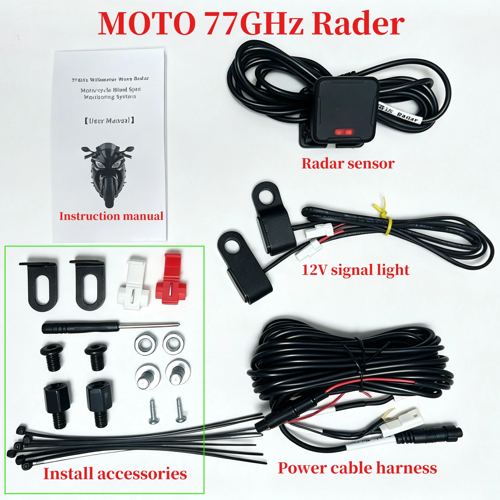 77GHz Motorcycle Radar Blind Spot Detector, Safety Kit for Honda, Yamaha, Ducati, Suzuki, Benelli, BMW, Kawasaki Motorcycles