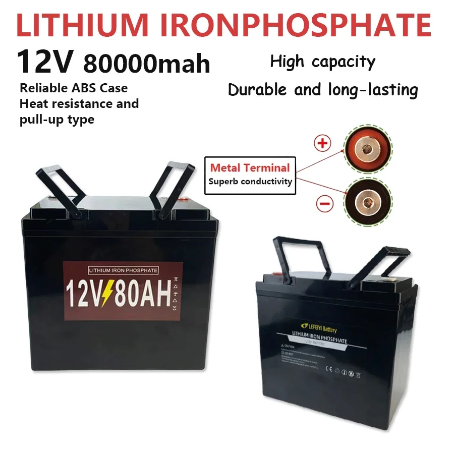 100% NEW 12V LiFePO4 Battery 80AH 100AH Built-in BMS Lithium Iron Phosphate Cell for Golf Cart Outdoor Camping Solar Storage