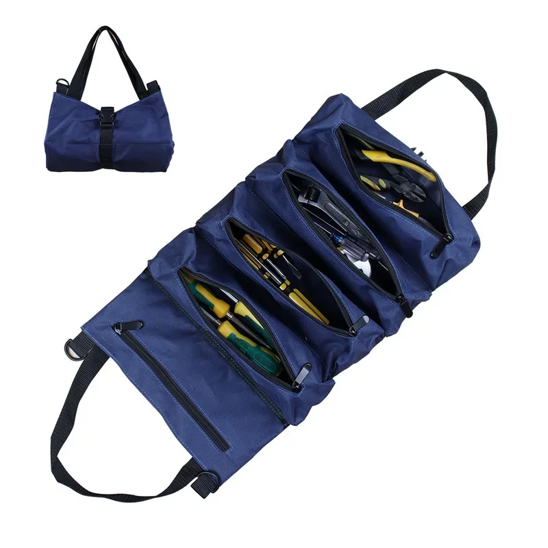 Portable Oxford Cloth Storage Bag Toolkit Car Automotive Motorcycle Canvas Wrench Tool Organizer Bucket Hanging Zipper Camping