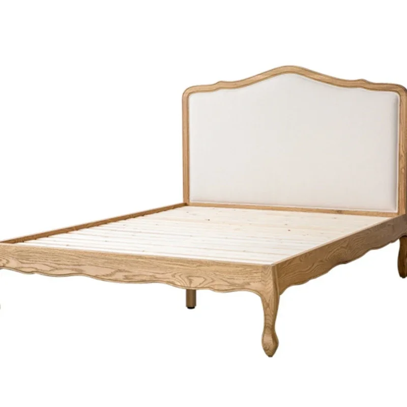 American country solid wood bed fabric oak 1.8 meters double bed French high back simple retro master bedroom wedding bed