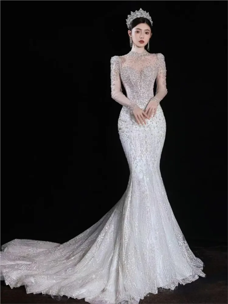 

A new fish-tail light luxury welcome toasting style heavy industry tulle dress for going out