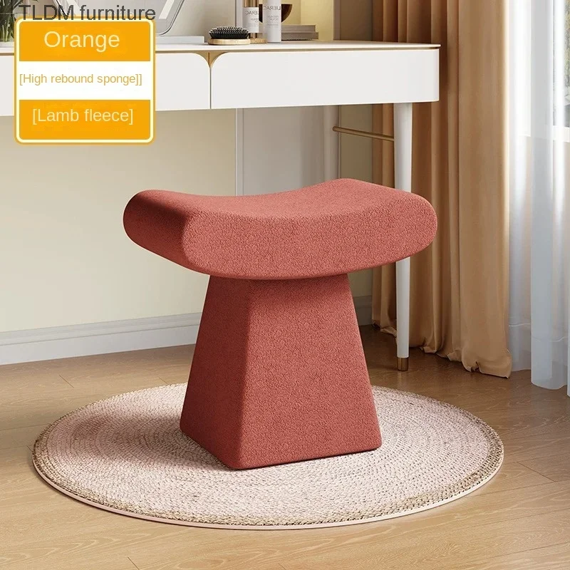 

Simple Dressing Stool Lamb Velvet Chair for Girls Bedroom Small Home Nail Chair Cream Style Makeup Stool