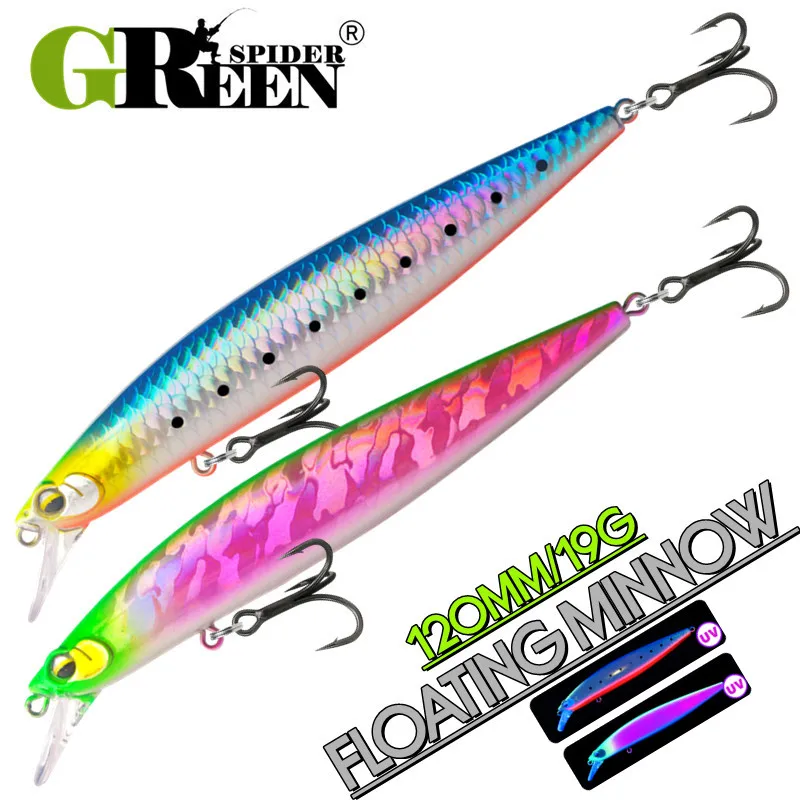 GREENSPIDER Floating Minnow 120 mm 19 g Angelköder in professioneller Qualität, harte schwimmende Wobbler, Kurbelköder, Barsch