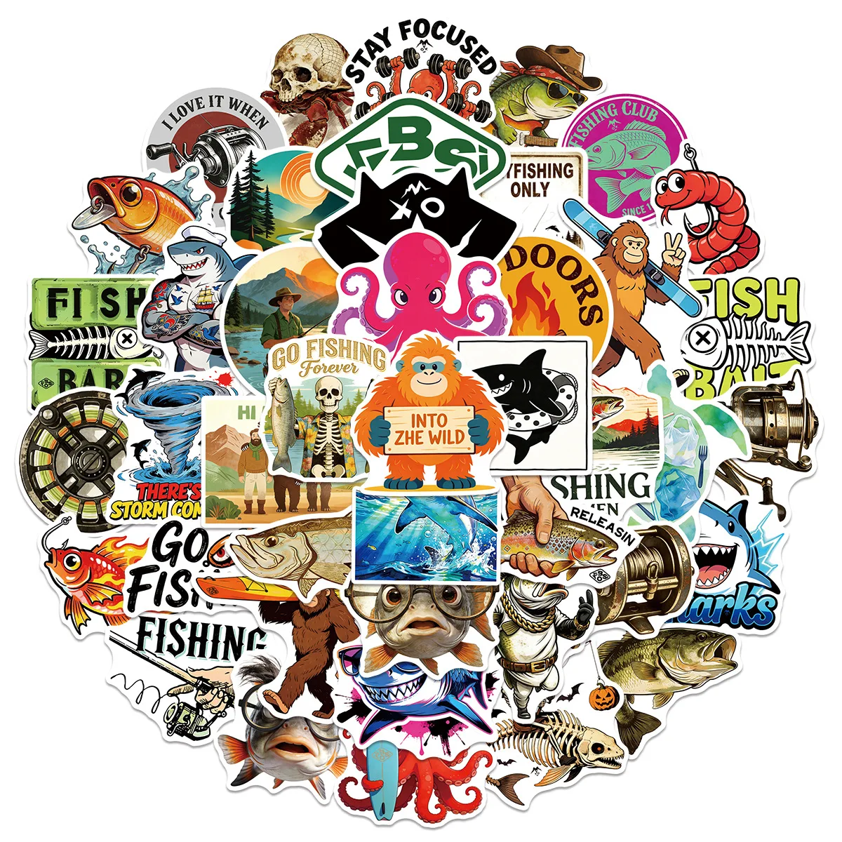 

10/50PCS Cartoon Outdoor Fishing Personalized Decorative Graffiti Sticker Waterproof Decal for Motorcycle Helmet Guitar Luggage