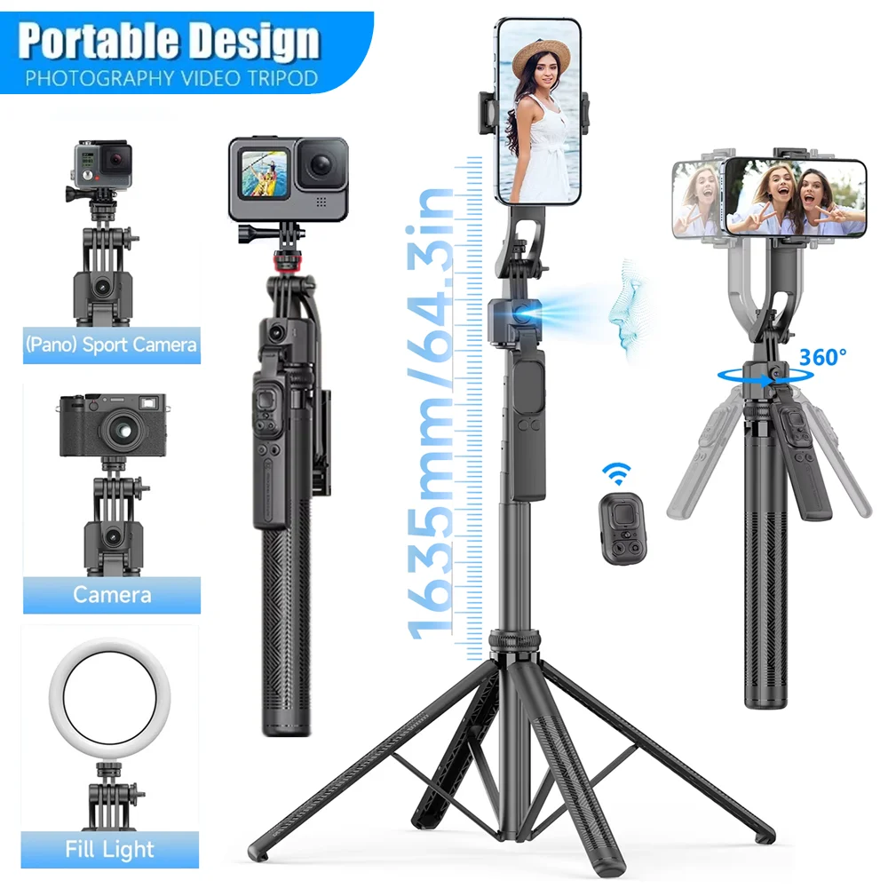 Wireless Remote Gimbal Stabilizer Selfie Stick AI Intelligent Auto Face Tracking Tripod for Mobile Phone GoPro Insta360 Camera