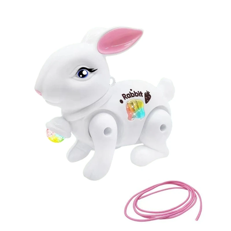 Trela ​​de brinquedo coelho elétrico andando LED brinquedo coelho musical presente aniversário para criança