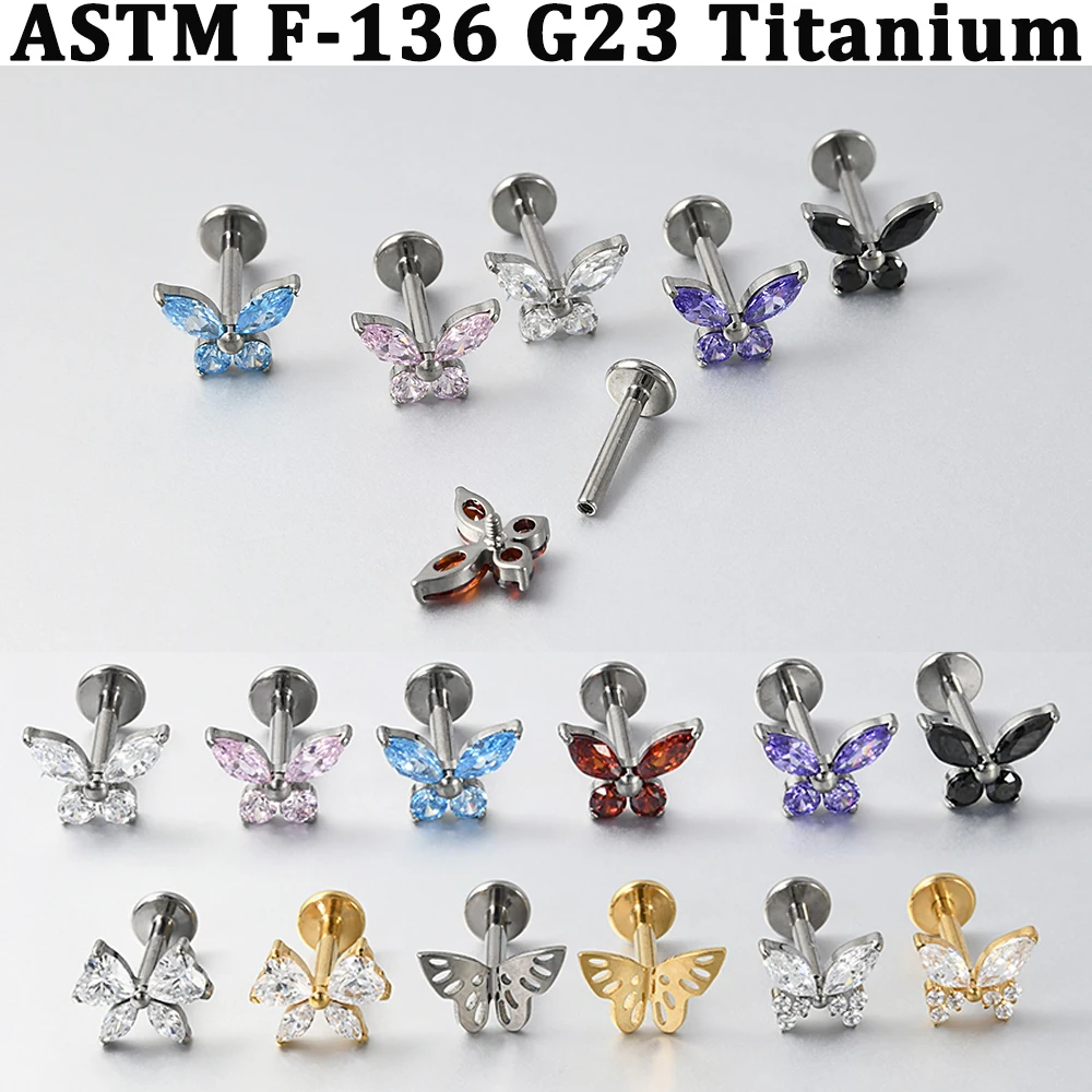 1PC Polished G23 Solid Titanium Horseeye Heart Skelecton Ear Cartilage Lip Nose Tragus Piercing Earring Internal Thread Labret