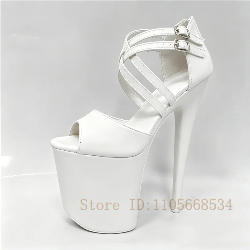 Extreme 20/23cm Super High Stiletto Platform Heels Women Open Toe Criss Cross Double Buckle Ankle Strap Sandals Pole Dance Shoes