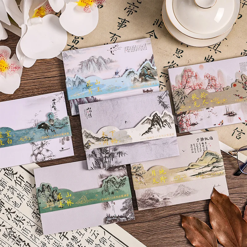 60pcs Chinese style and ancient style material notebook, notebook, decorative note paper, non stick landscape painting material