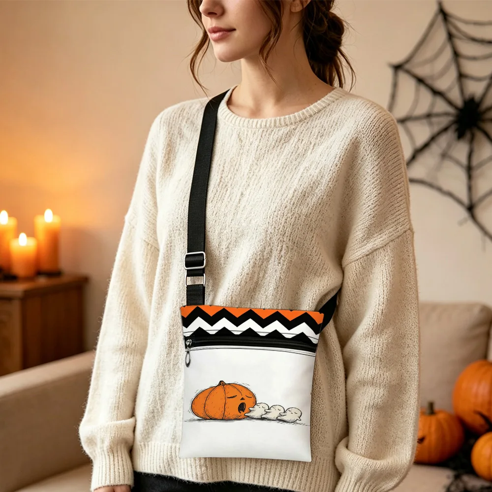Halloween Pumpkin Ghosts Crossbody Bag Portable Mini Phone Bag with Zipper Closure Great for Daily Commute Camping Beach