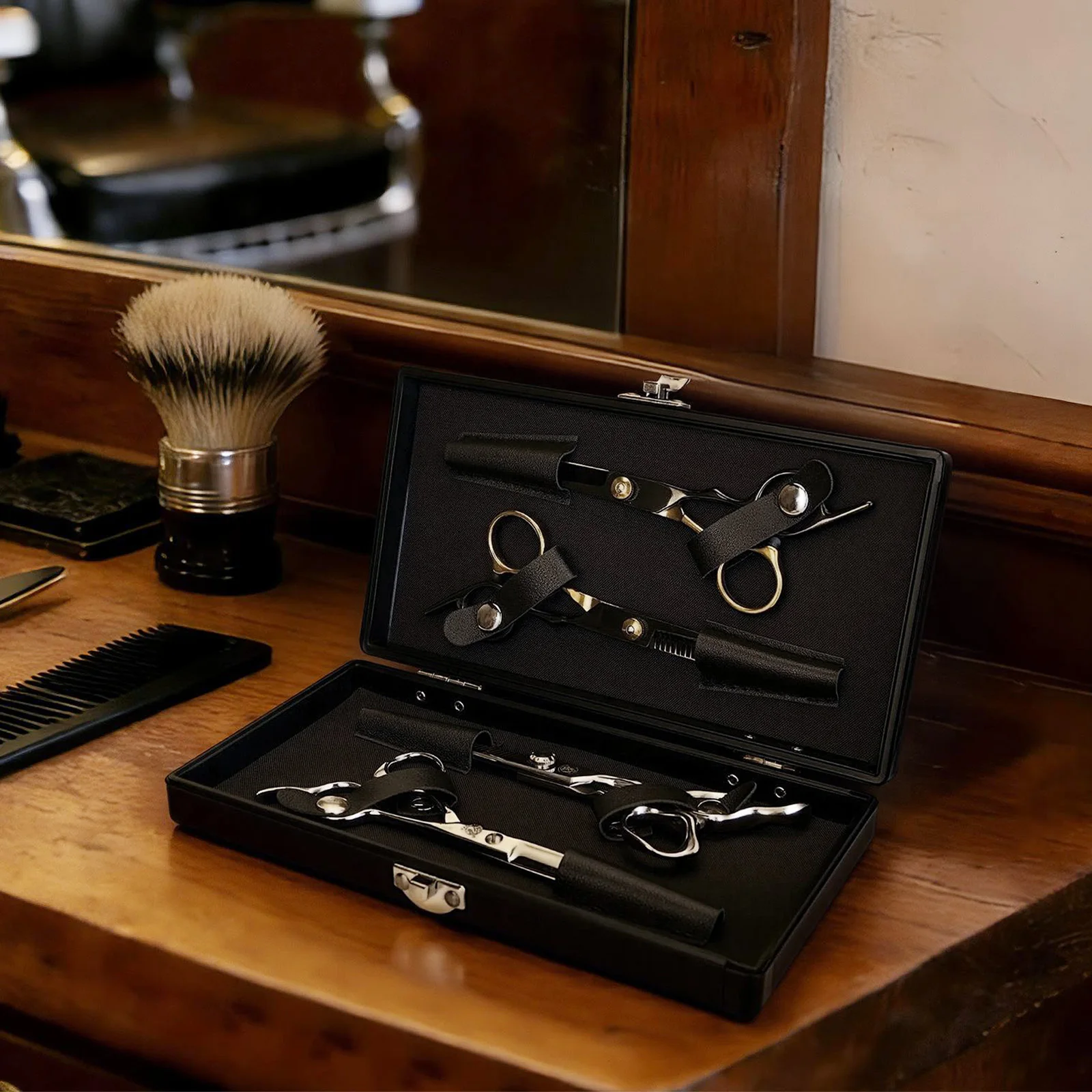 

Black Aluminum Alloy Barber Scissors Case Portable Hairdressing Tool Storage Box with Lock for Salon and Travel