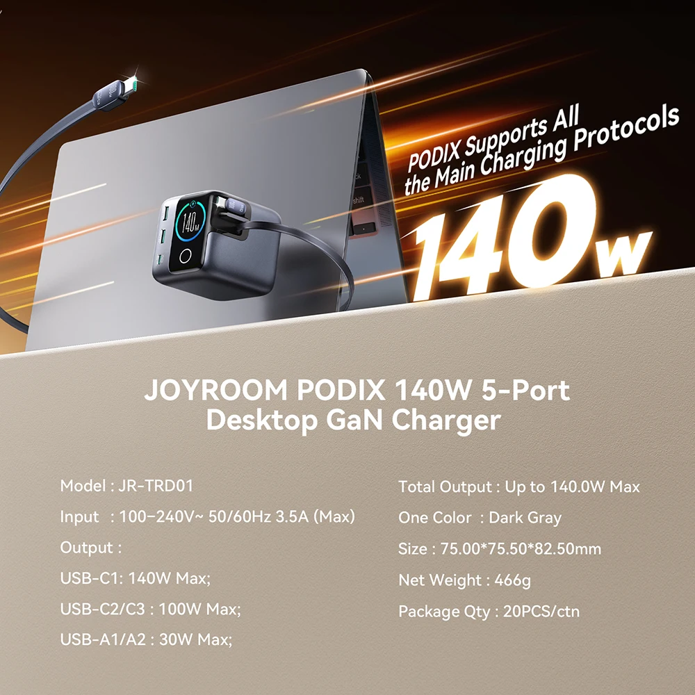 Joyroom 140W GaN Desktop Charger USB C & USB A  Smart Display