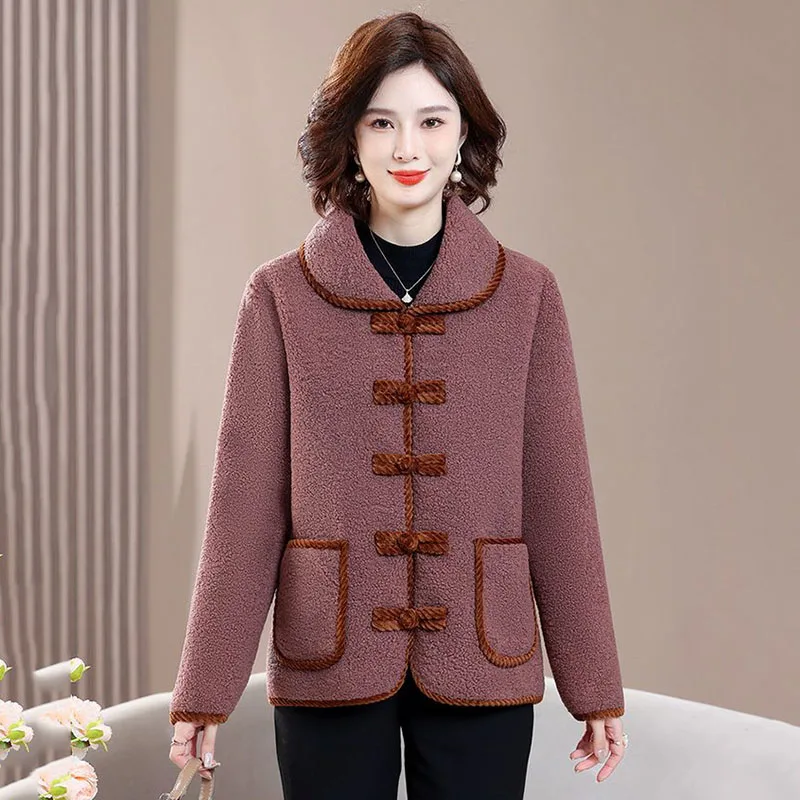 Winter Lambswool Fleece Keep Warm Cotton-padded Clothes Fashion Middle-aged And Elderly Women Particle Velvet Hooded Coat Tide.