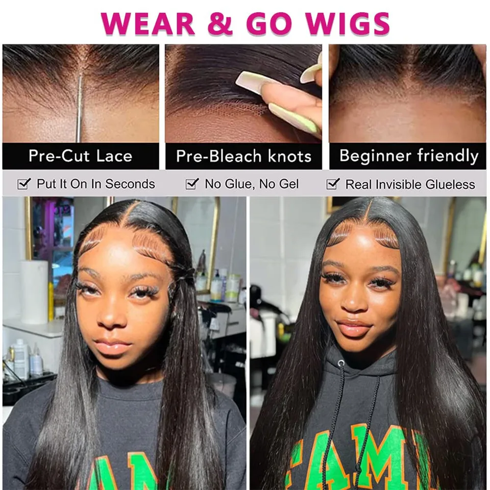 Wear And Go Pre Cut Lace Straight Lace Front Wig Preplucked Density180 Glueless Straight Lace Front Wig Human Hair Ready To Wear