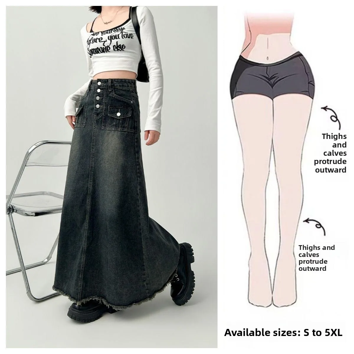 

Женская винтажная джинсовая юбка больших размеров с высокой талией, осенняя юбка трапециевидной формы средней длины с пуговицами и большим краем