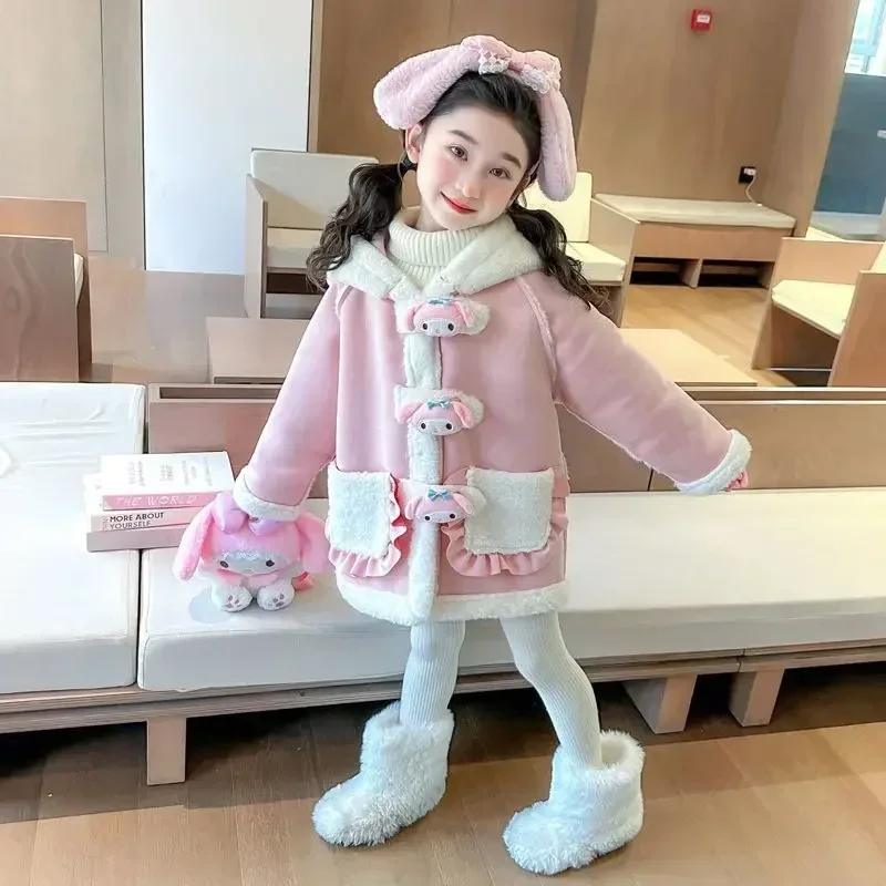 Sweet My Melody อะนิเมะ MINISO Kawaii เสื้อแขนยาวน่ารักการ์ตูนขนแกะหนาเสื้อเด็กของขวัญน่ารักสําหรับหญิง