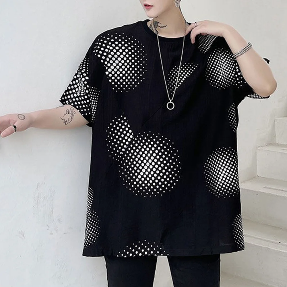 

Мужская футболка с нерегулярным геометрическим принтом, летняя футболка в темном стиле, индивидуальный дышащий топ с короткими рукавами, мужская одежда, новинка 2023 года