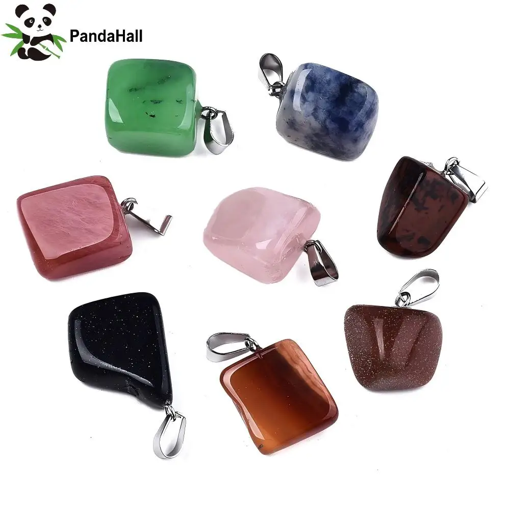 PandaHall 50 Stück Natürliche & Synthetische Gemischte Edelstein-Anhänger, Trommelstein-Nuggets mit Platin-Messing-Bügeln – Detail 1