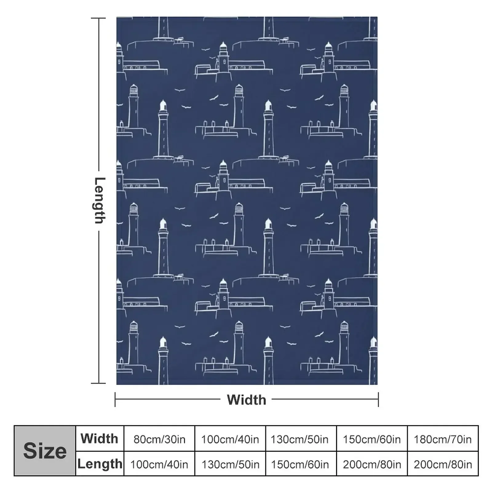 Lighthouses Pattern Version 2 - White on Dark Blue Throw Blanket Fashion Sofas Luxury Single Blankets