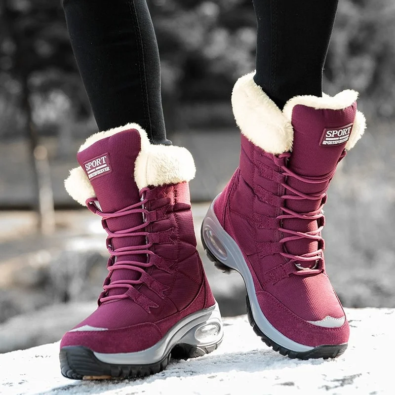 Frauen Stiefel Winter Plattform Schnee Stiefel Warme Plüsch frauen High Top Sneakers Non Slip Lace-up Sport Schuhe für Frau WSH4743