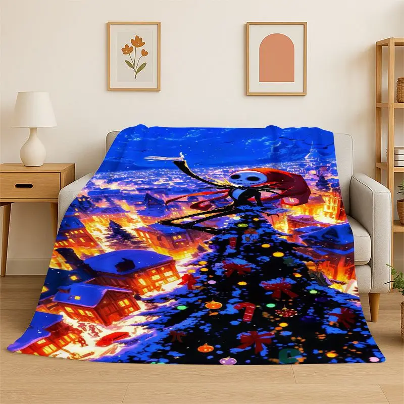 HD Cartoon N-Nightmare Before Christmas Jack HalloweeFlannel Blanket Soft Warm Throw Blanket for Bedroom Living Room Bed Travel