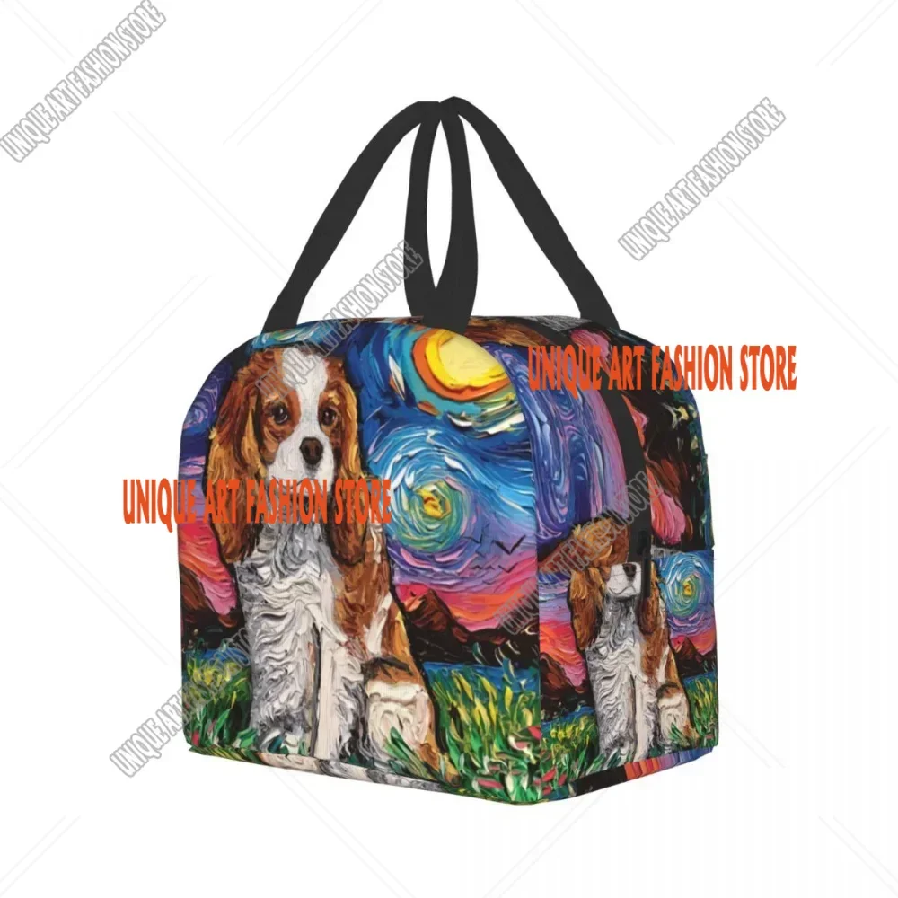 Starry Night Dog Cavalier King Charles Spaniel Insulated Lunch Bag Resuable Cooler Thermal Lunch Box for Women Kid Picnic Travel