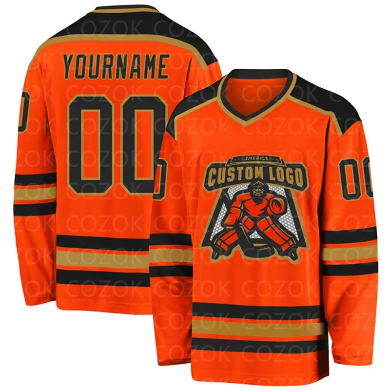 Custom Orange Hockey 3D Print You Name Number Logo Men Women Ice Hockey Jersey Competition Training Jerseys