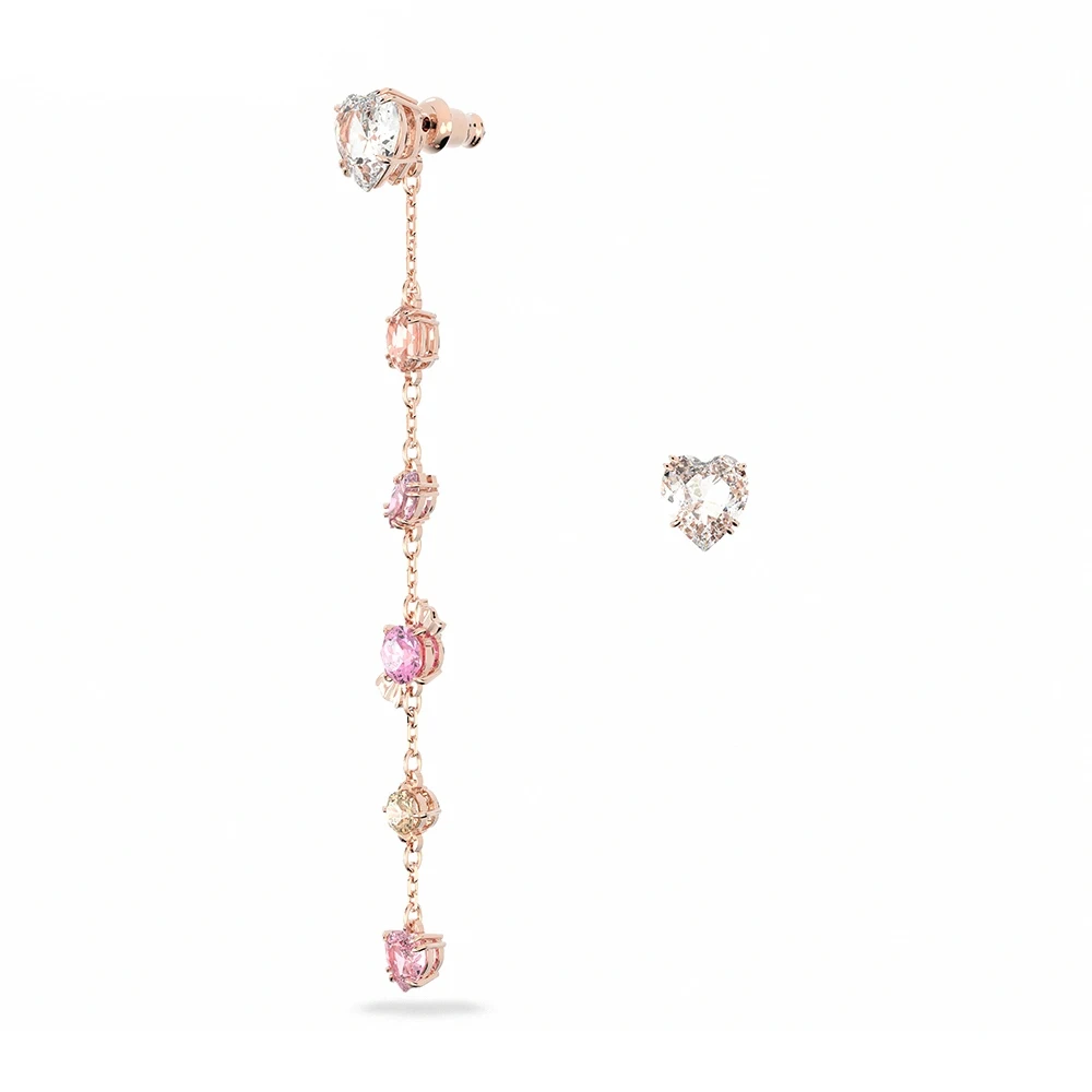 

Асимметричные серьги-сердечки с кристаллами – розовое золото