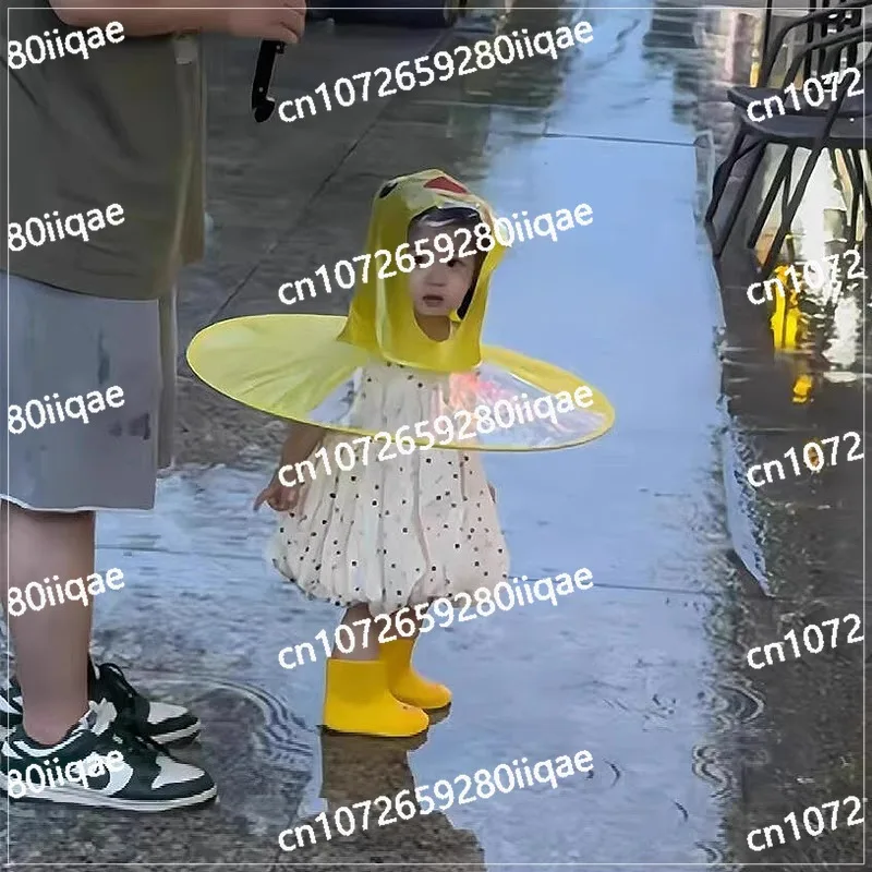 

Children's Flying Saucer Raincoat, Small Yellow Duck Cape Umbrella Hat