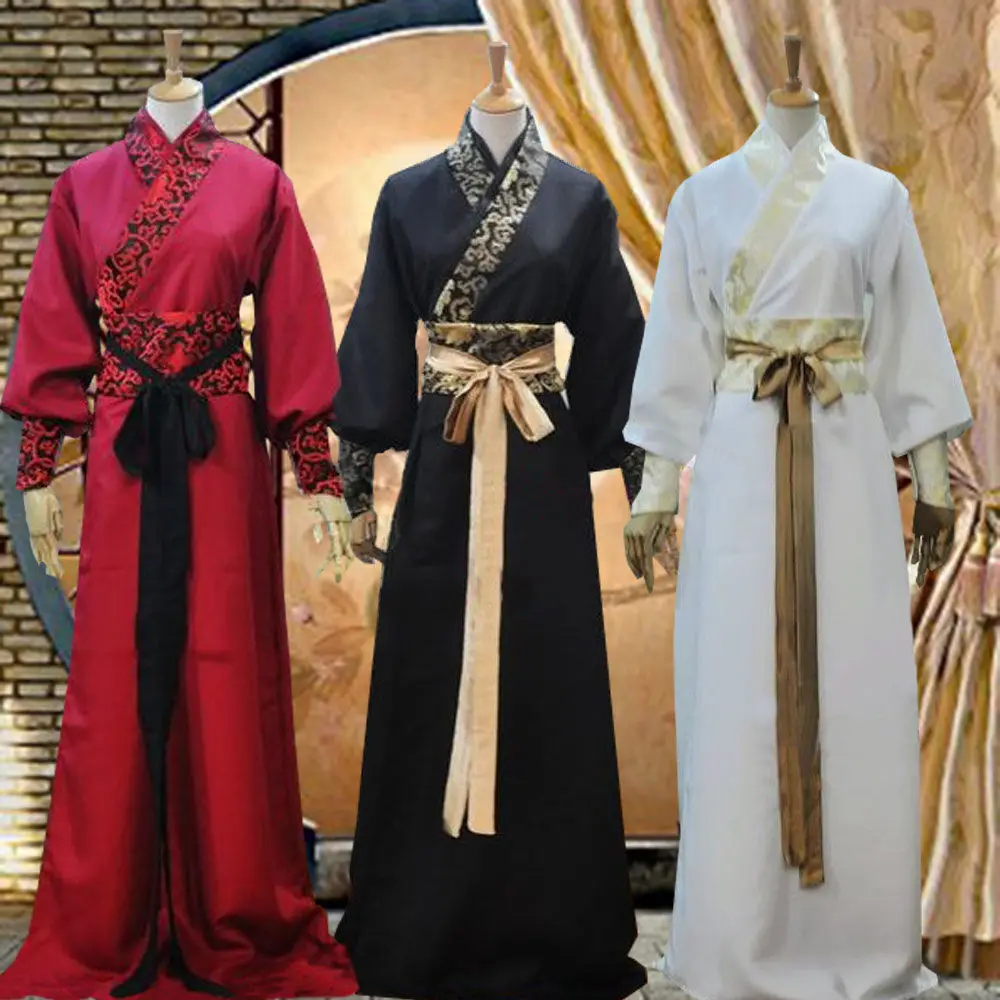 Chinese silk robe ancient knight costumes men aldult Kimono China Traditional Vintage Ethnic stage cosplay Dance Costume Hanfu