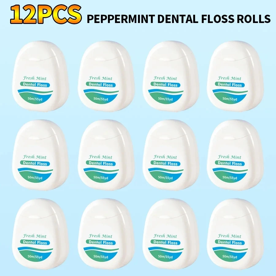 1-12pcs White Mint Dental Floss Roll-Ultra-Fine Household Light Luxury Dental Floss Roll-Portable Mini Dental Floss Storage Box
